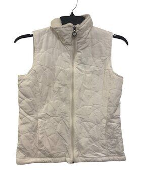 Laura Scott White Quilted Sleeveless Vest Womens S Fleece Lined Full Zip